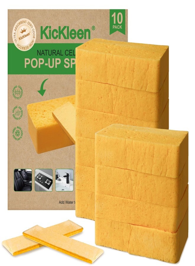 kickleen 10 Count Compostable Thicker Pop-Up Sponges - Expanding, Non-Scratch, Plant-Based Cleaning Sponges Car Wash Sponge - Image 1